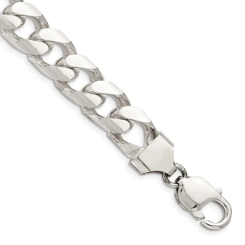 Ladies bracelets for thespians -Sterling Silver 11mm Domed w/ Side D/C Curb Chain Bracelet