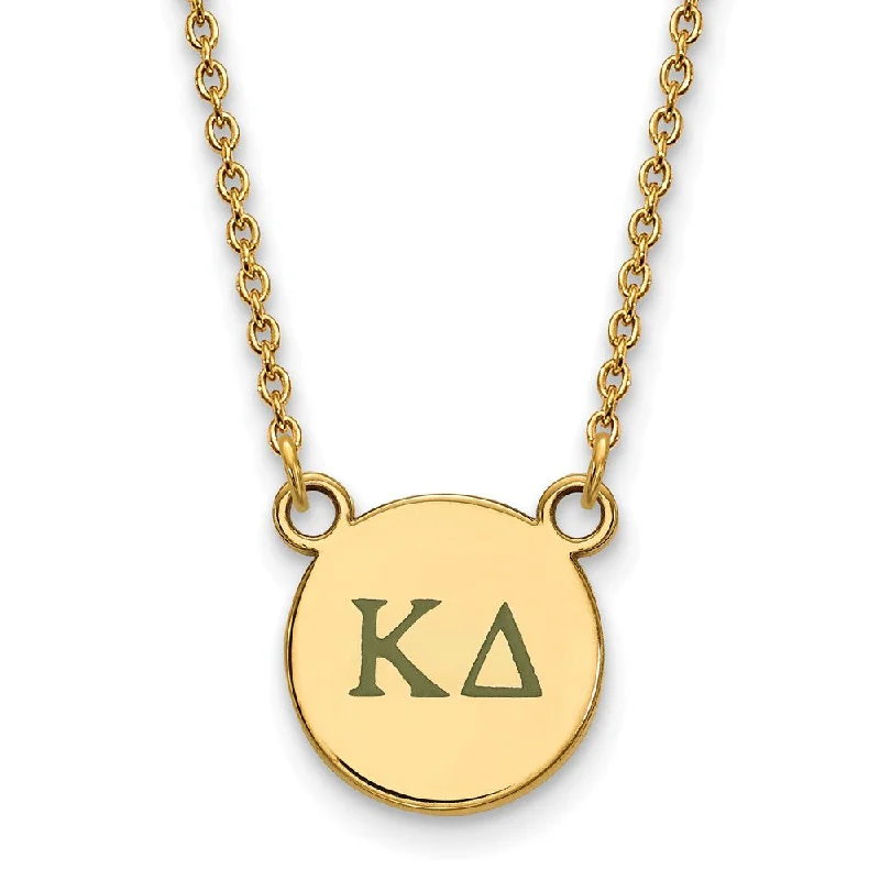 Ladies necklaces classic strands -14K Plated Silver Kappa Delta Small Green Enamel Greek Necklace