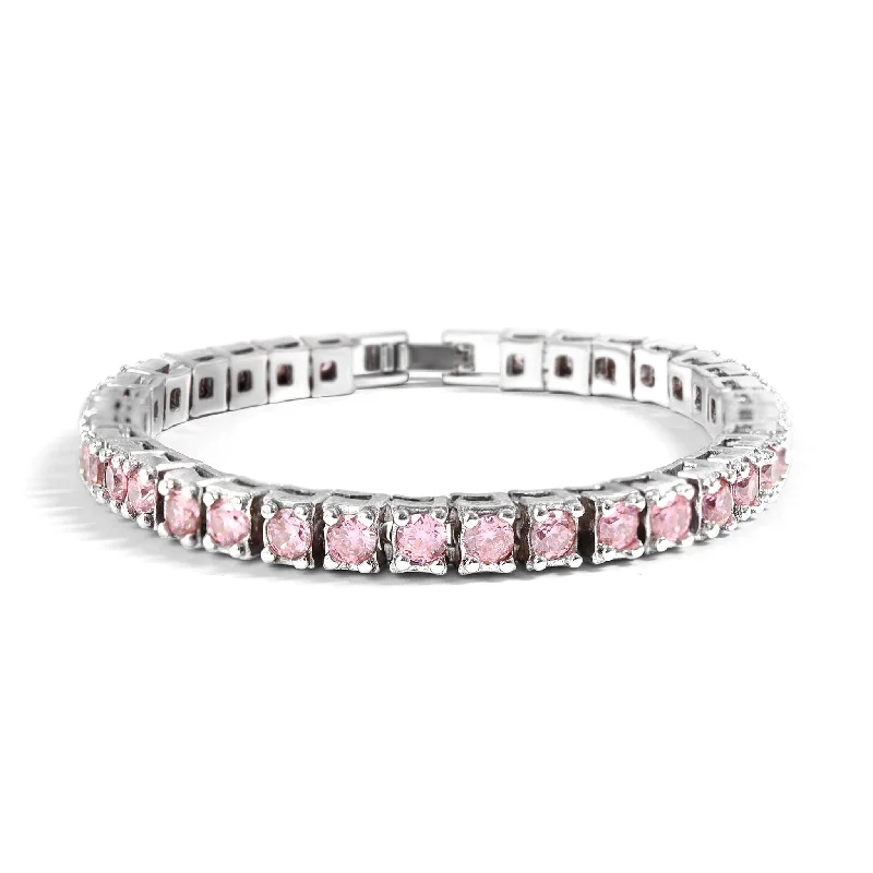 Ladies bracelets for date nights -White Gold Over Brass Pink CZ Fashion Bracelet / FBL0003