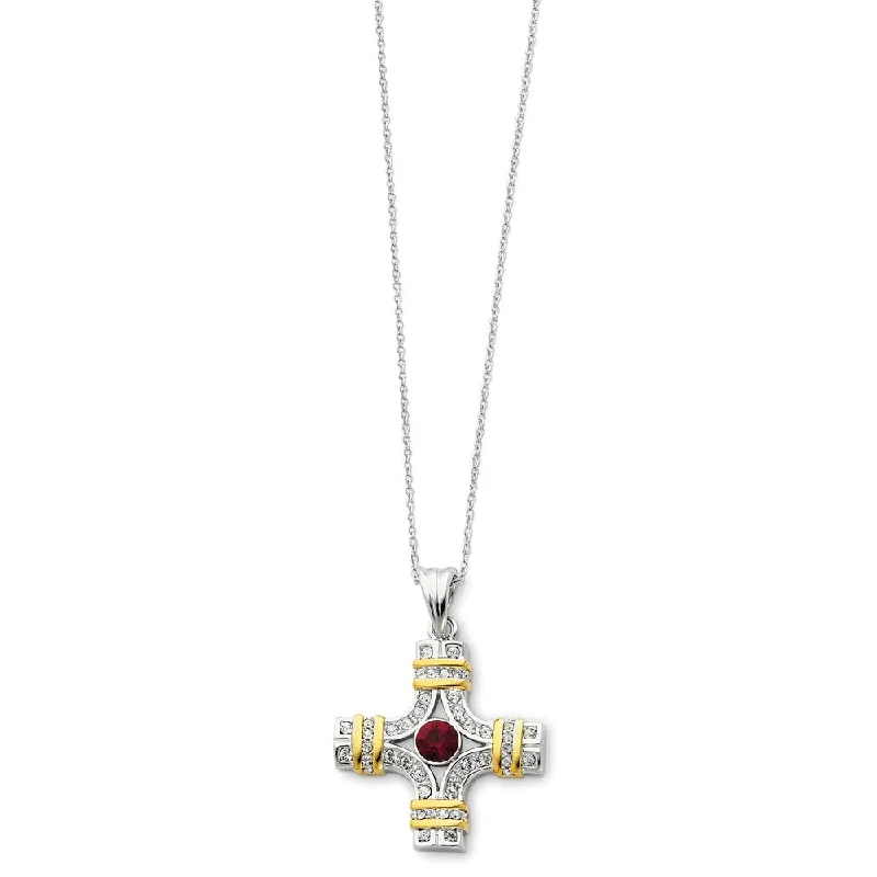 Ladies necklaces modern designs -Wisdom CZ Cross Necklace in Gold Tone & Rhodium Plated Silver