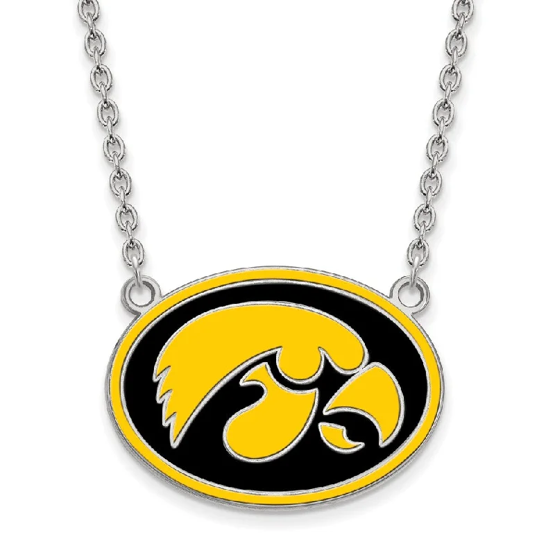 Ladies necklaces lightweight wear -Sterling Silver U of Iowa Enamel Pendant Necklace