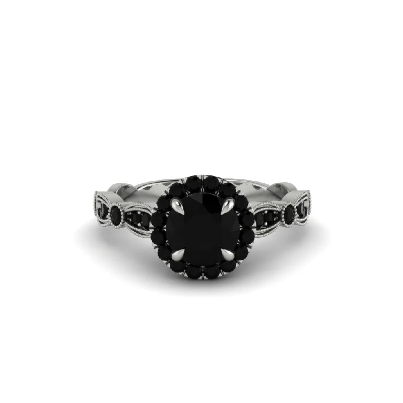 engagement-silver-unique-ring-Round Cut Black Diamond Radiant Eternity Engagement Ring - Kamryn No. 39