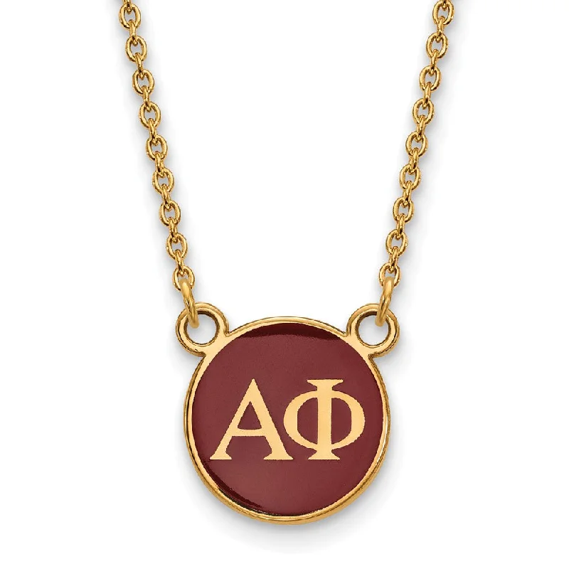 Ladies necklaces with apatite -14K Plated Silver Alpha Phi Small Red Enamel Disc Necklace