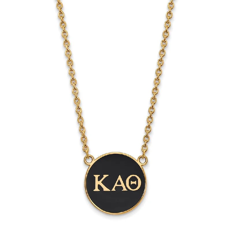 Ladies necklaces with crystals -14K Plated Silver Kappa Alpha Theta Large Black Enamel Disc Necklace