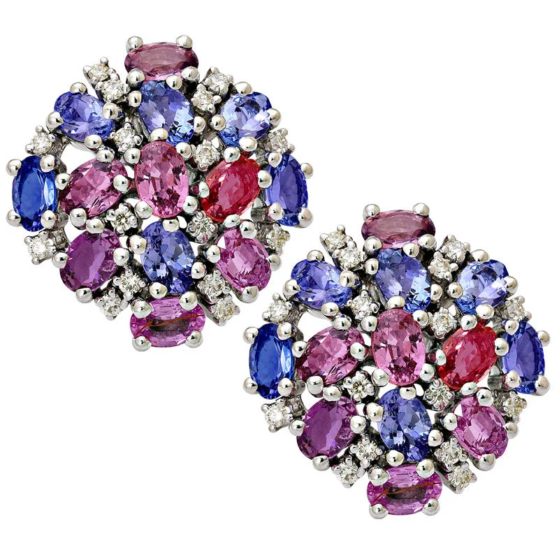 ladies-statement-gold-earrings-Earrings-Tanzanite, Pink Sapphire and Diamond