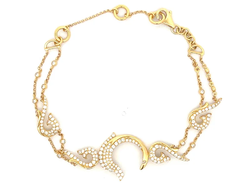 Ladies bracelets with tide charms -Diamond Dolphin Bracelet in 18k Yellow Gold