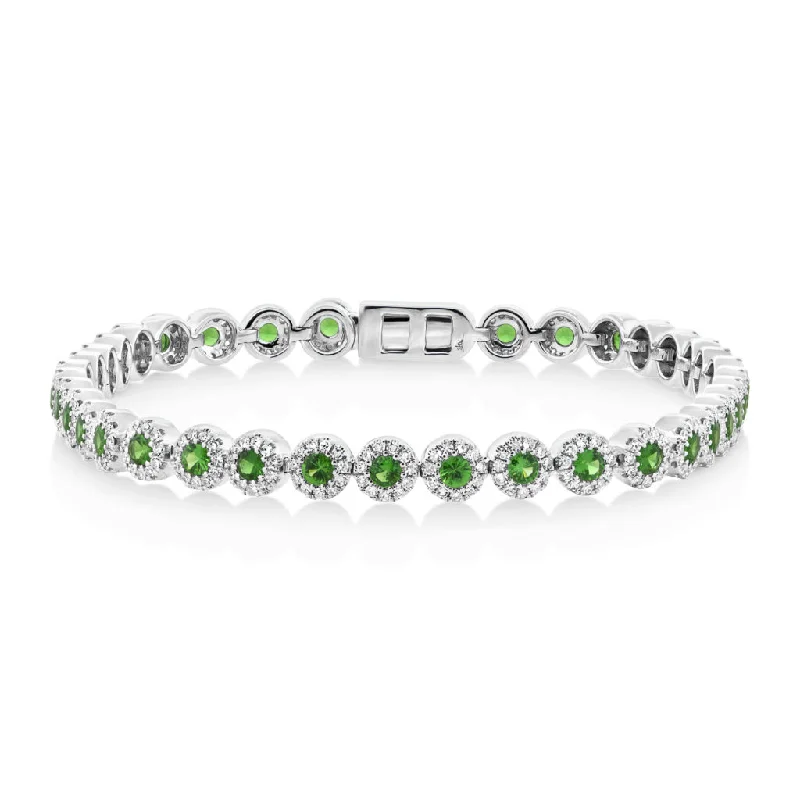 Ladies bracelets old-world charm -14K White Gold Green Garnet Sapphire and Diamond Tennis Bracelet