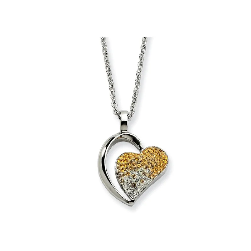 Ladies necklaces geometric shapes -Stainless Steel Yellow and Clear Crystal Heart Necklace - 22 Inch