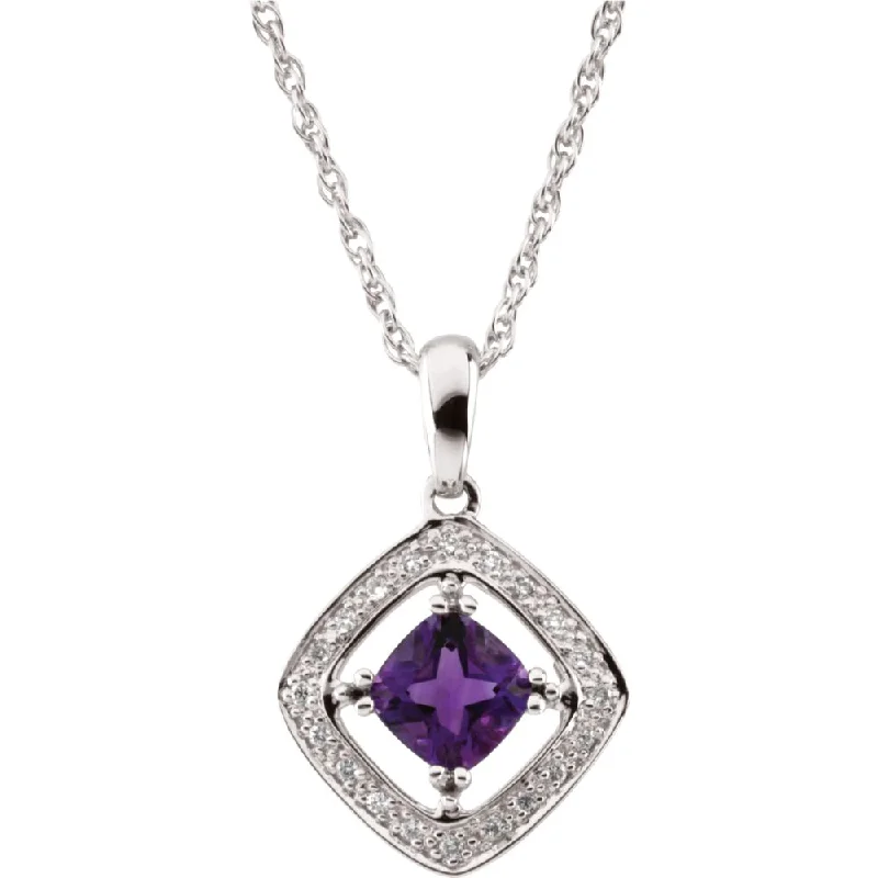 Ladies necklaces delicate strands -Amethyst & 1/10 Ctw Diamond Necklace in 14k White Gold, 18 Inch