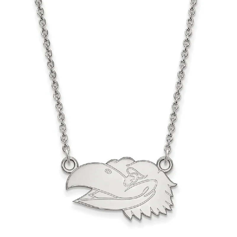 Ladies necklaces woven details -Sterling Silver U of Kansas Small Jayhawk Head Necklace