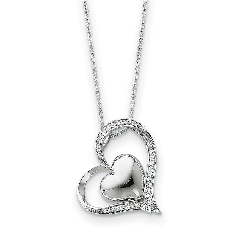 Ladies necklaces for coworkers -Rhodium Plated Sterling Silver & CZ In My Heart Necklace, 18 Inch