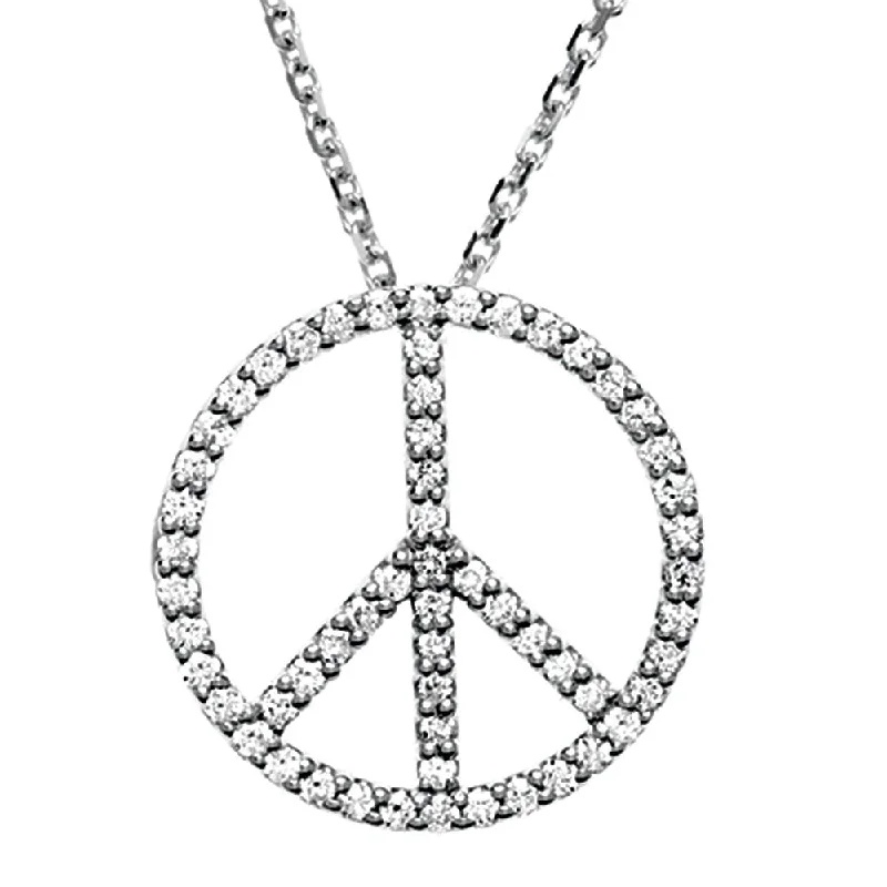 Ladies necklaces artistic strands -1/3 Carat Diamond Peace Sign Necklace in 14k White Gold