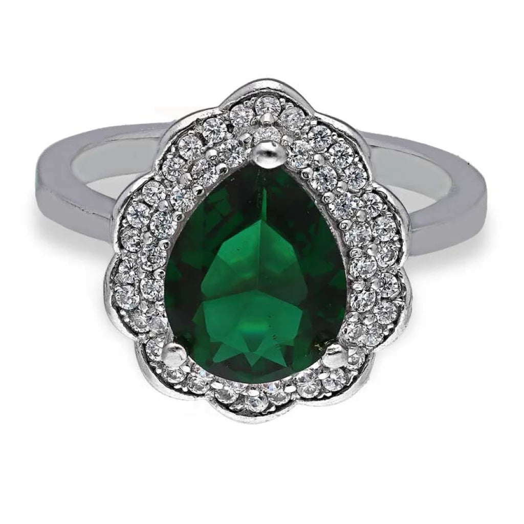 ladies-bridal-white-gold-rings-Sterling Silver 925 Green Pear Shaped Solitaire Ring - FKJRNSL3517