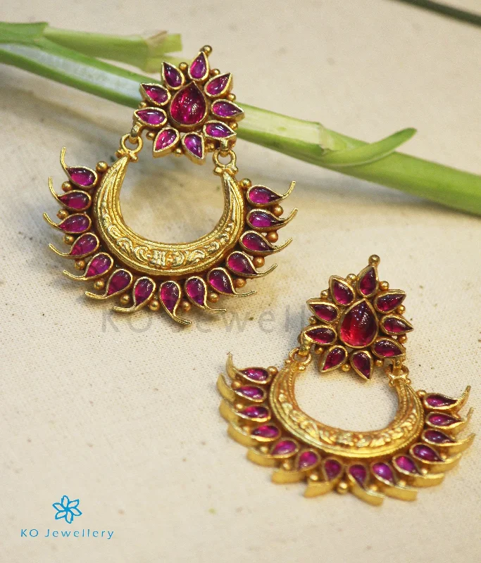 ladies-everyday-gold-earrings-The Pratiti Silver Chand Bali Earrings (Red)