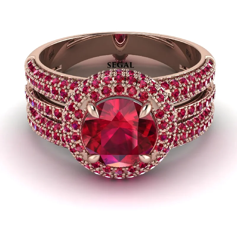 engagement-birthstone-rose-gold-ring-Ruby Halo Luxury Pave Engagement Ring - Sierra No. 56