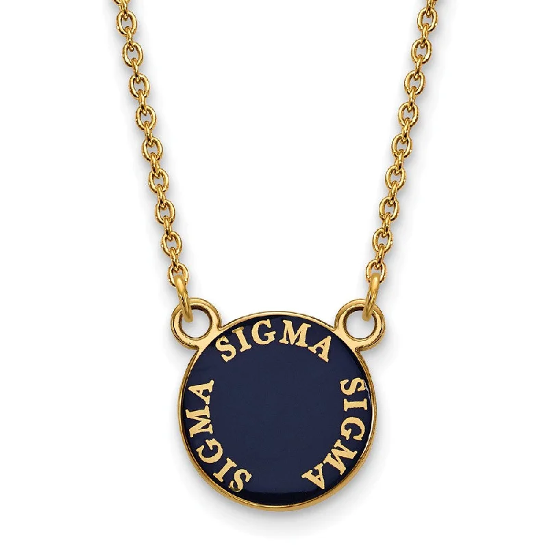 Ladies necklaces shiny finish -14K Plated Silver Sigma Sigma Sigma Small Enamel Disc Necklace