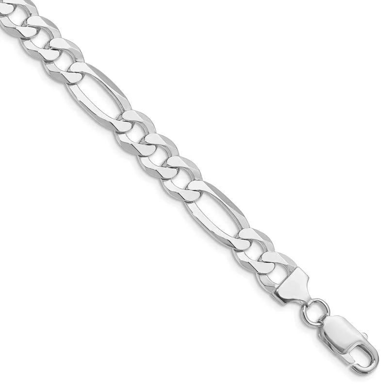 Ladies bracelets for runway stars -Sterling Silver Rhodium-plated 8.5mm Lightweight Flat Figaro Chain Bracelet