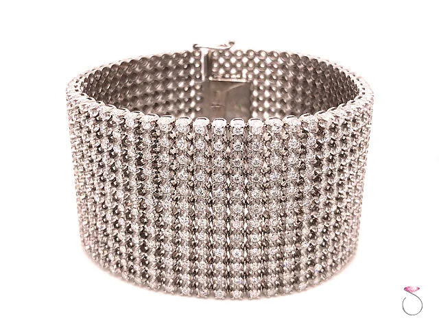 Ladies bracelets arched bands -Wide 12 Row Diamond Bracelet, 20 Carats, 672 Diamonds. 18K White Gold