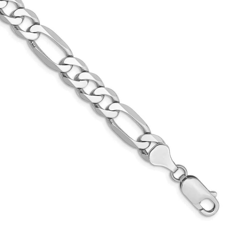 Ladies bracelets for getaways -14K White Gold 9 inch 7mm Flat Figaro with Lobster Clasp Chain Bracelet