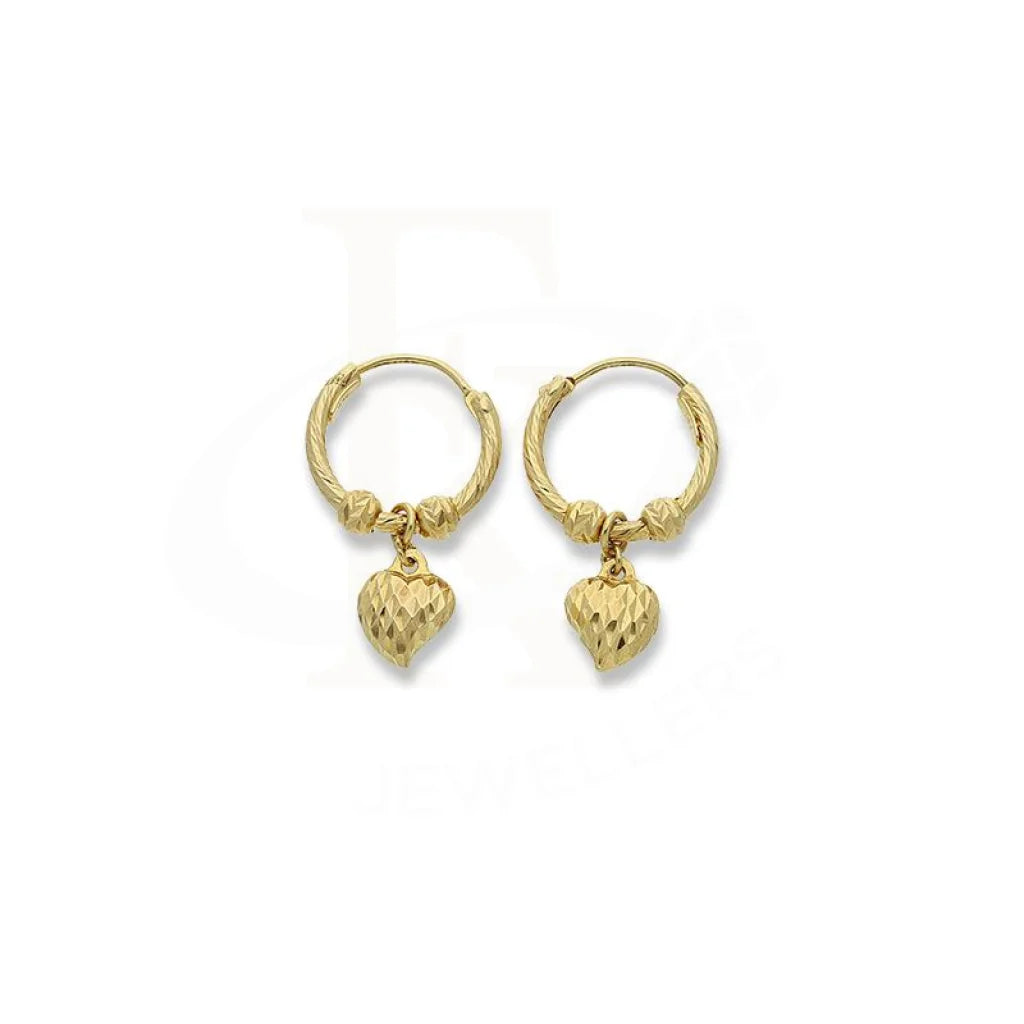 ladies-unique-gold-earrings-Gold Hanging Heart Hoop Earrings 18KT - FKJERN18K2326