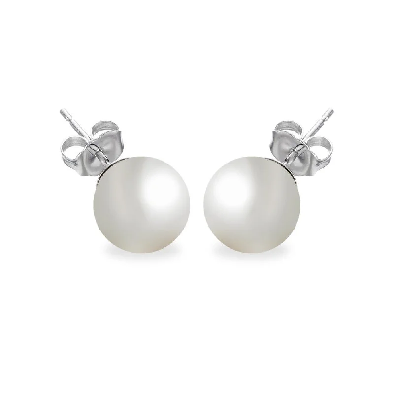 ladies-minimalist-silver-earrings-Silver 925 Rhodium Plated Pearl Stud Earrings - BGE00330