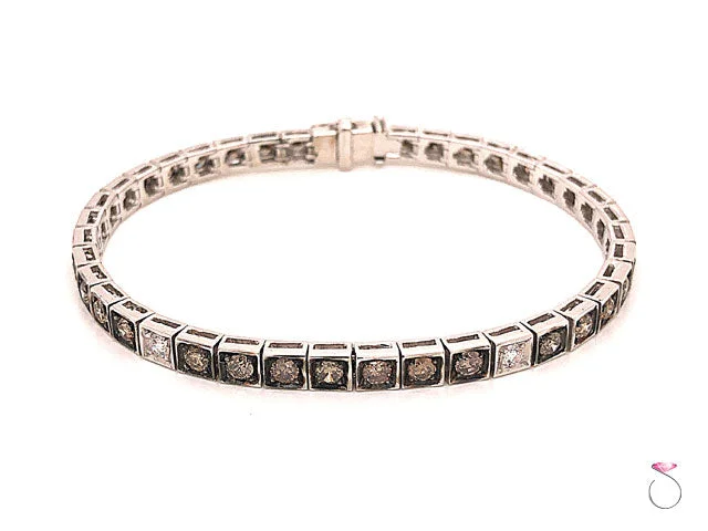 Ladies bracelets wavy shapes -Diamond Tennis Bracelet, Chocolate and White Diamonds 3.63 CTW, 18K White Gold