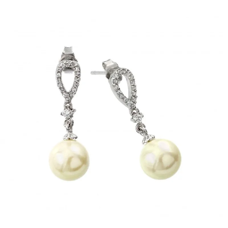 ladies-star-diamond-earrings-Silver 925 Rhodium Plated Pearl Earring - BGE00417