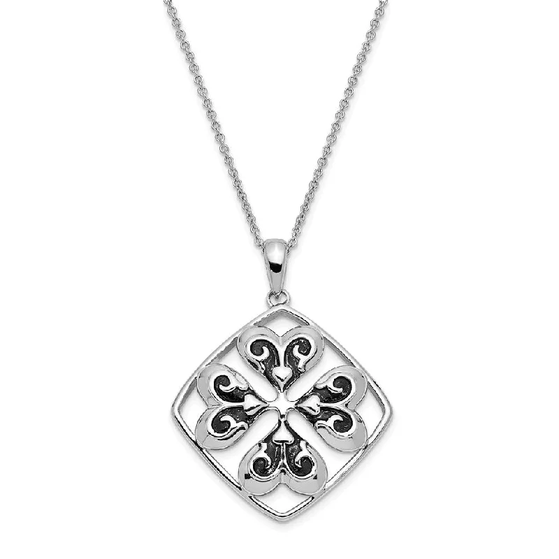 Ladies necklaces waterproof material -Rhodium Plated Sterling Wishing You Luck, Clover Necklace, 18 Inch