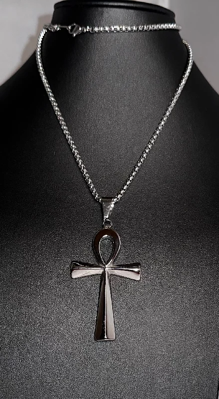 Ladies necklaces with obsidian -Ankh Cross Necklace (lg)