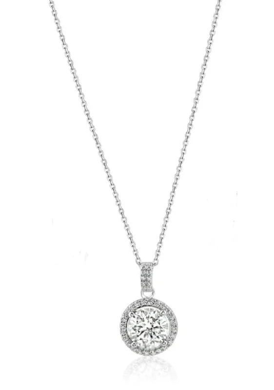 Ladies necklaces with turtle pendants -Silver 925 Rhodium Plated Round Moissanite 2 Carat Necklace