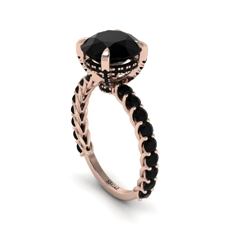 engagement-pearl-three-stone-ring-Black Diamond Twisted Band Halo Engagement Ring - Avianna No. 38