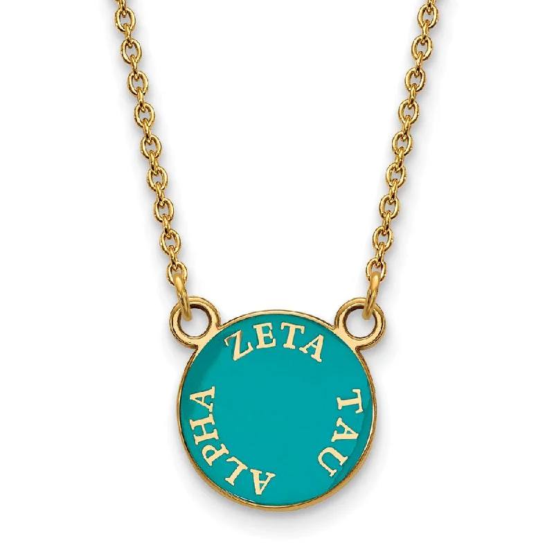 Ladies necklaces with paw pendants -14K Plated Silver Zeta Tau Alpha Small Enamel Disc Necklace