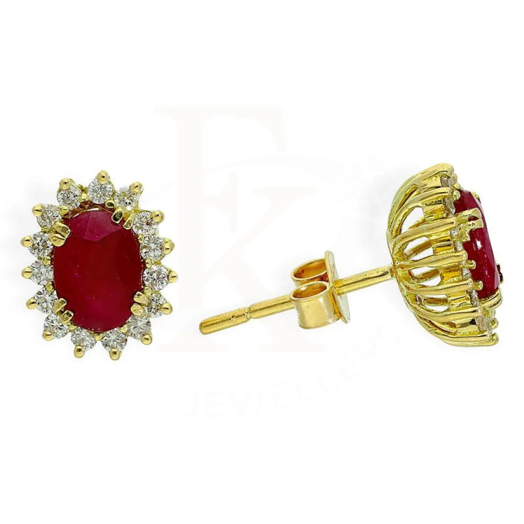 ladies-fashion-rose-gold-earrings-Diamond and Ruby Solitaire in Oval Shape Earrings in 18KT Gold - FKJERN18K1865