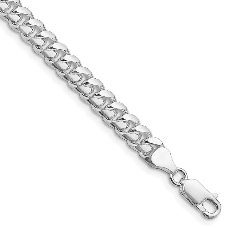 Ladies bracelets curved styles -Sterling Silver Rhodium-plated 7mm Domed w/ Side D/C Curb Chain Bracelet