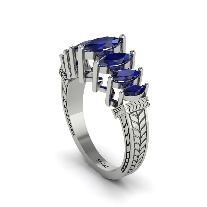 engagement-elegant-silver-ring-Marquise-Cut Sapphire Cascade Engagement Ring - Regina No. 15