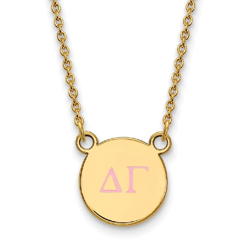 Ladies necklaces with sugilite -14K Plated Silver Delta Gamma Small Pink Enamel Greek Necklace