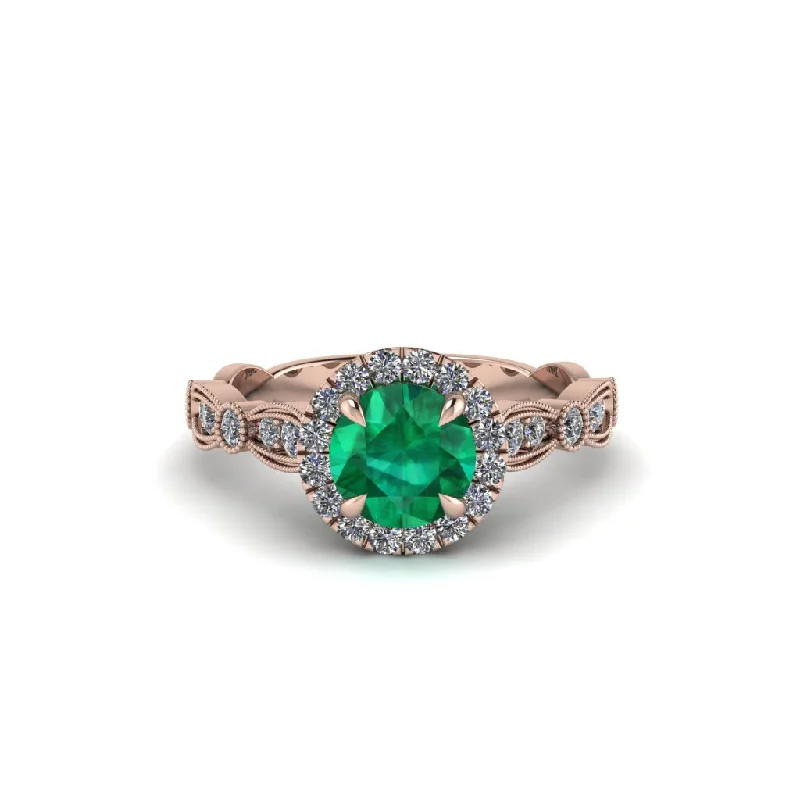 engagement-marquise-cut-gold-ring-Round Cut Emerald Radiant Eternity Engagement Ring - Kamryn No. 5