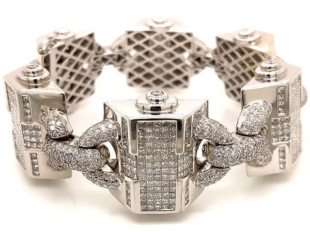 Ladies bracelets for award nights -Men's Large Diamond Bracelet, 30.36 Carats, 1452 diamonds, 14K White Gold