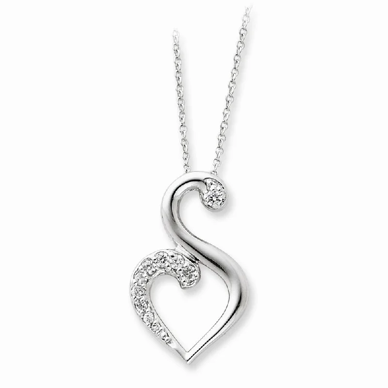 Ladies necklaces with kyanite -Sterling Silver & CZ Journey of Friendship Heart Necklace, 18 Inch