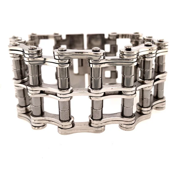 Ladies bracelets with orbit charms -Stainless Steel Heavy Double Bike Chain Bracelet / WCB1011