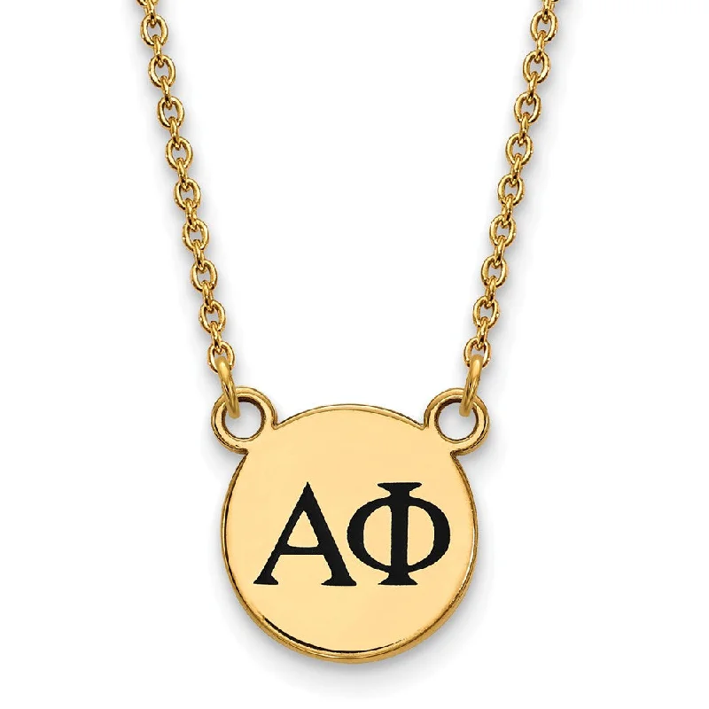 Ladies necklaces dainty chains -14K Plated Silver Alpha Phi Small Black Enamel Necklace