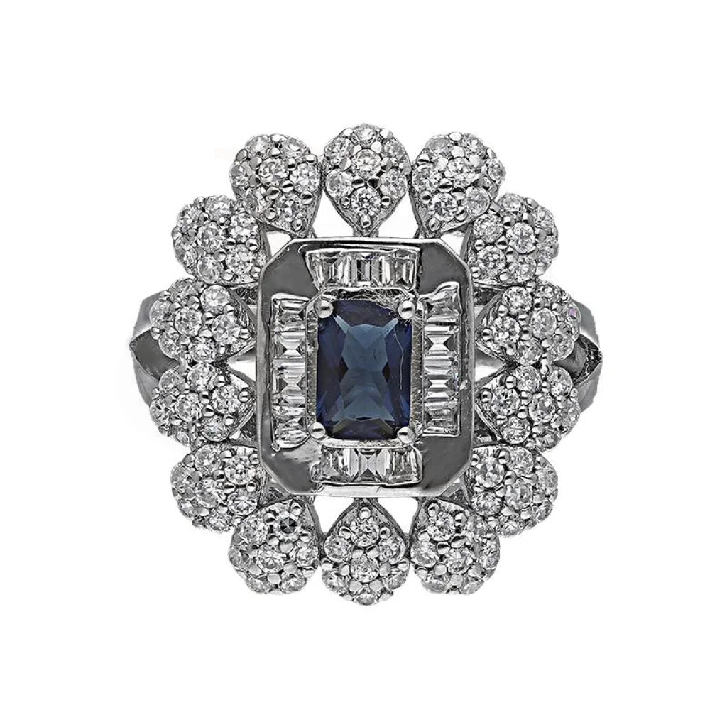 ladies-radiant-cut-emerald-rings-Sterling Silver 925 Blue Solitaire Ring - FKJRNSL3508