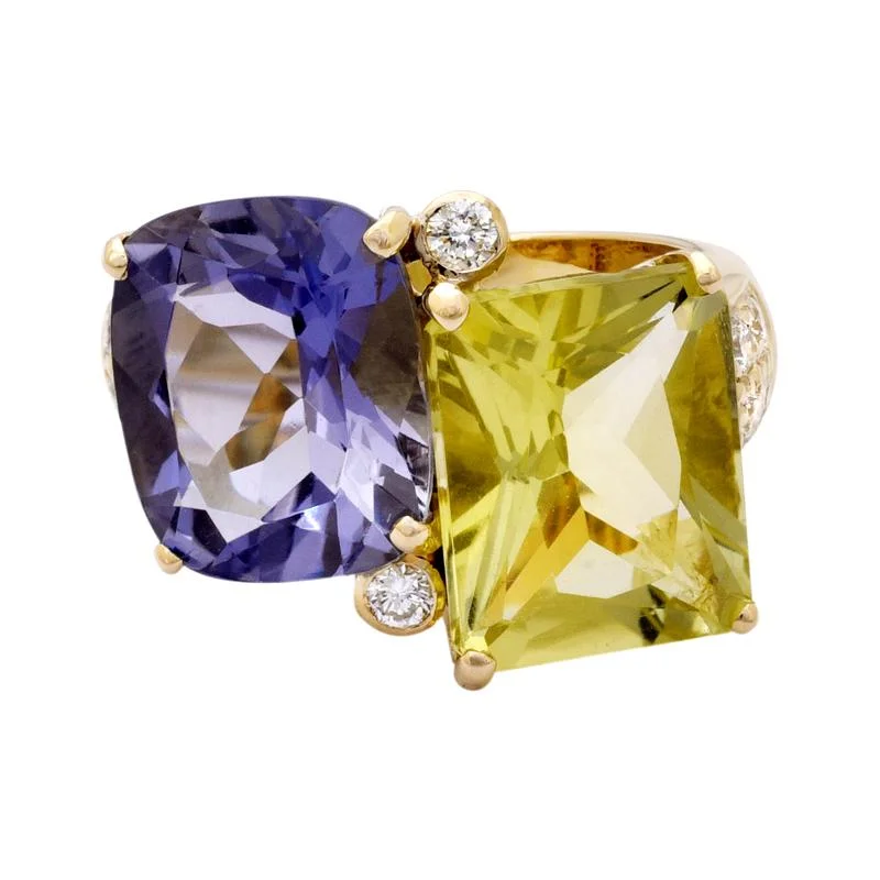 ladies-three-stone-gold-rings-Ring- Lemon Quartz, Iolite and Diamond  (2199R)