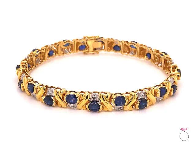 Ladies bracelets with trunk charms -Natural Blue Sapphire and Diamond Bracelet