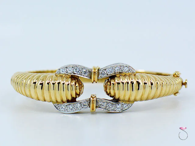 Ladies bracelets for prom events -Vintage 14K Yellow Gold Diamond Bangle Bracelet, 1.50 ctw