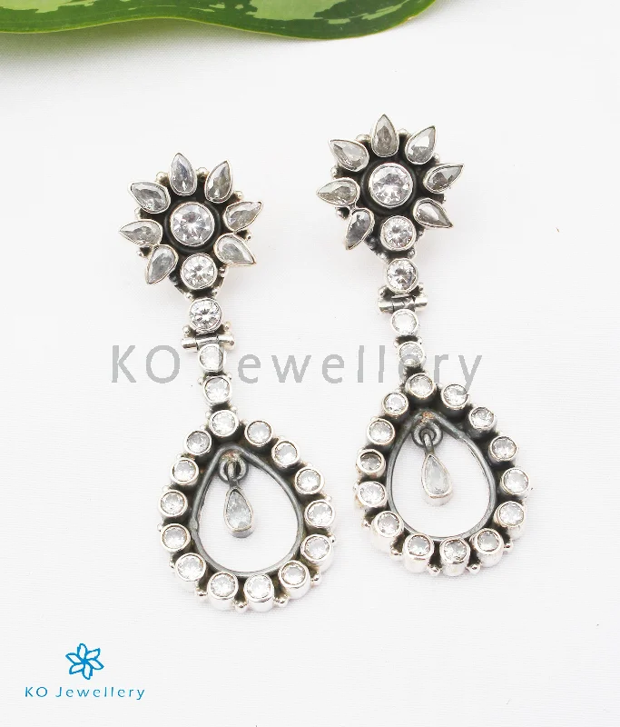 ladies-bridal-diamond-earrings-The Avni Silver Gemstone Earrings (White)