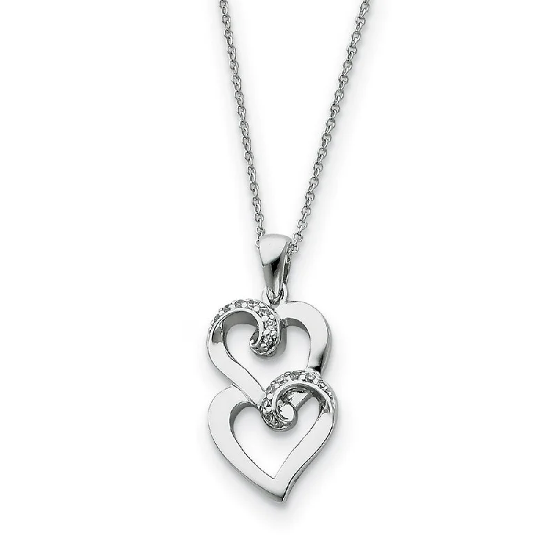 Ladies necklaces for writers -Sterling Silver & CZ Sisters, Friends Forever, Heart Necklace, 18 Inch