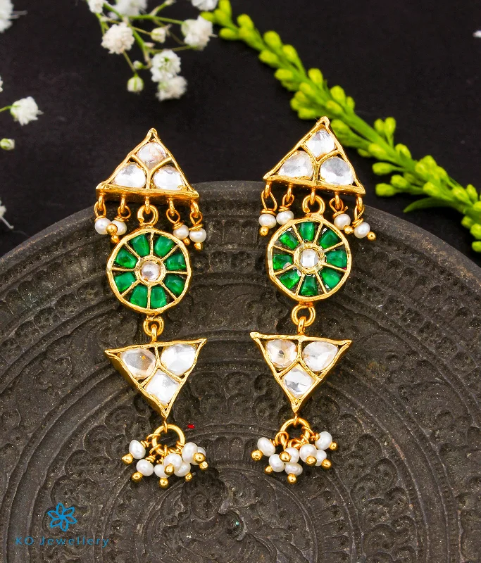 ladies-rustic-pearl-earrings-The Tridha Silver Kundan Earrings