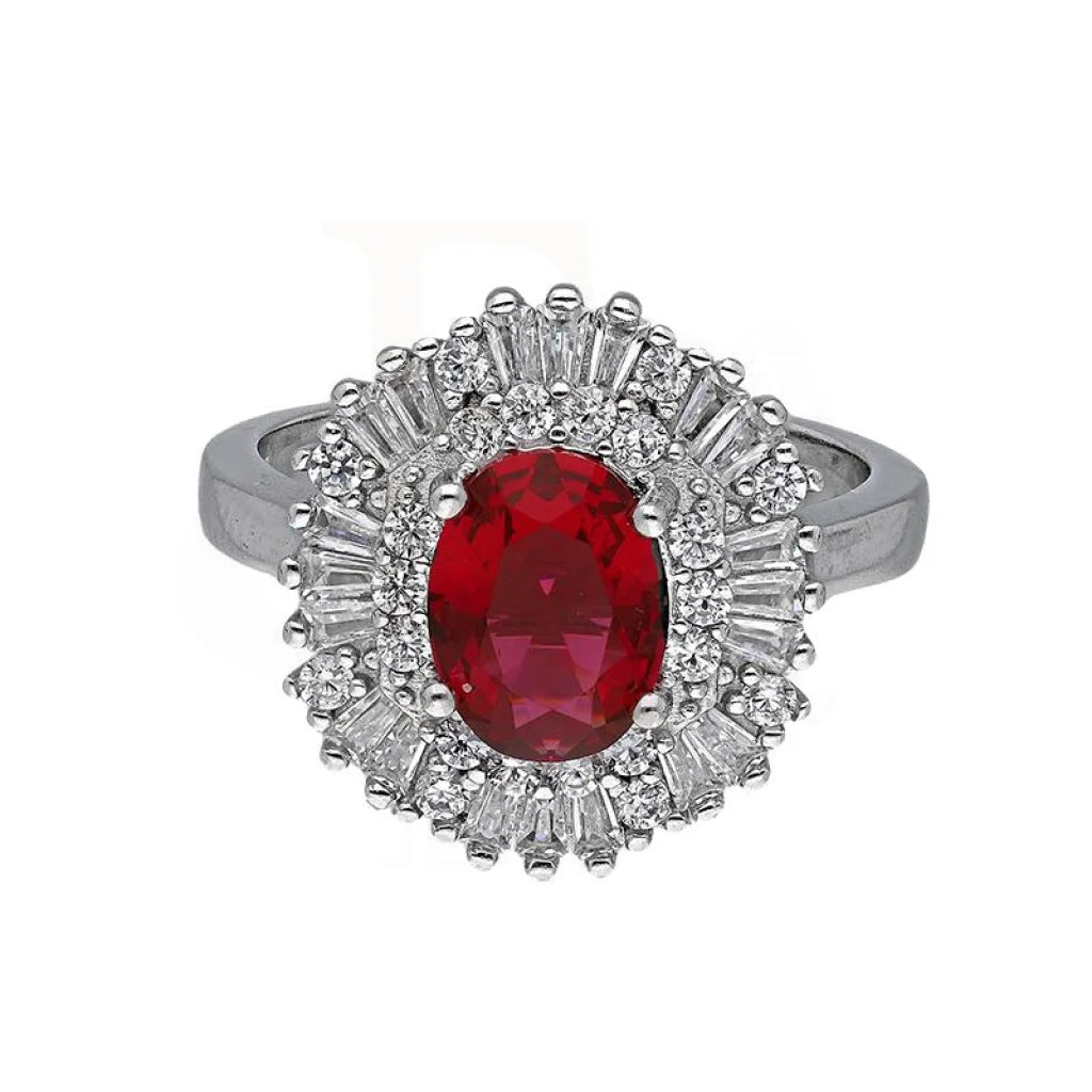 ladies-initial-gold-rings-Sterling Silver 925 Red Oval Shaped Solitaire Ring - FKJRNSL3513