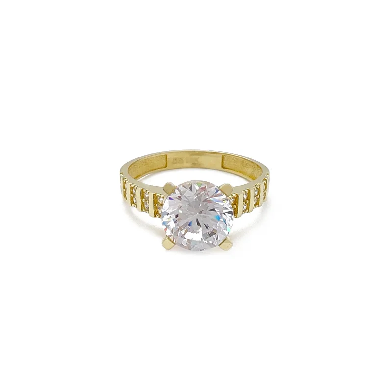 engagement-marquise-cut-silver-ring-Stones & Gold Stripes Cubic Zirconia Engagement Ring (10K)